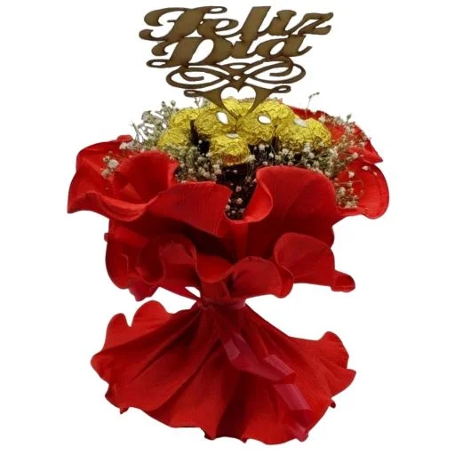 Ramo de flores con bombones rocher feliz dia